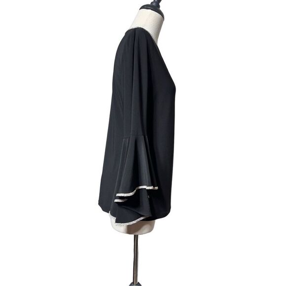 Roz & Ali Black Flounce Sleeve Blouse with Rhinestone Trim Small - Picture 3 of 8